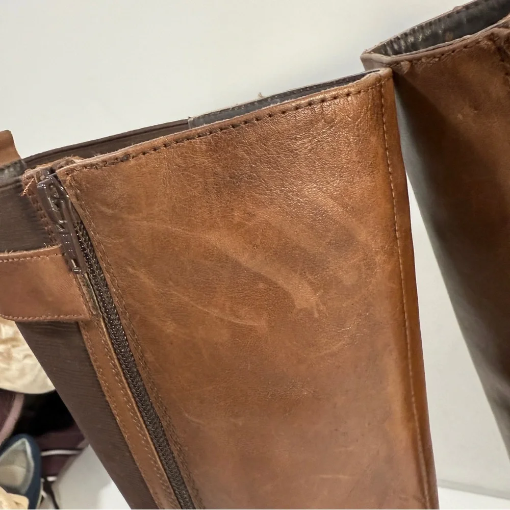 Dune London Knee High Tall Brown Zip Leather Riding Boots Women's Size 39 8 US - Picture 13 of 13